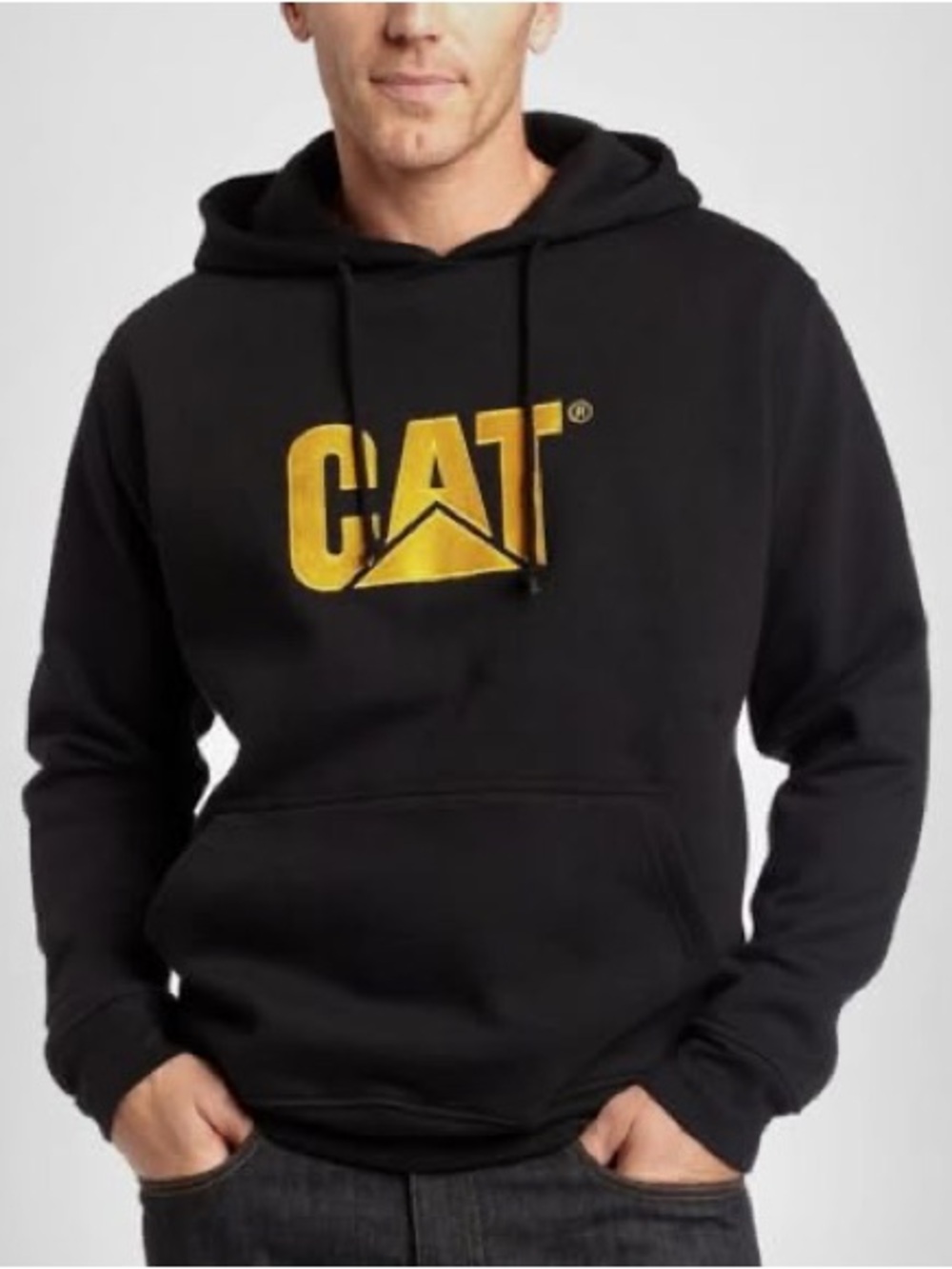 CAT Logo Black Hoodie Sweater - Men's Black & Yellow Pullover